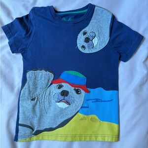 Mini Boden applique Navy Blue Kids Shirt with Seal Print